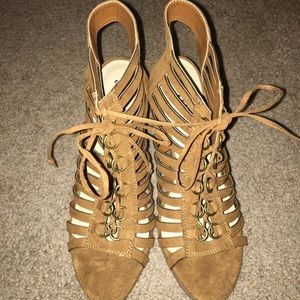 Brown tie ankle booties